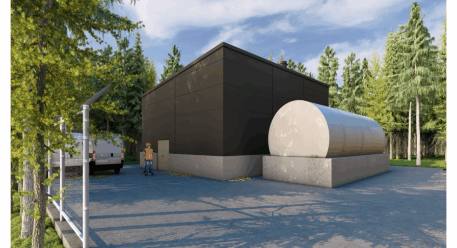 Arkitektritning av ny panncentral på Nötövägen