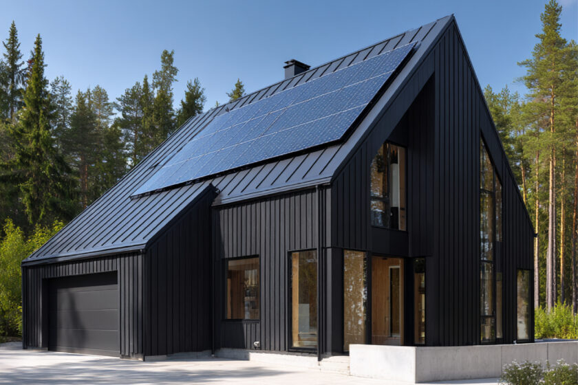 Modern villa med solceller på taket